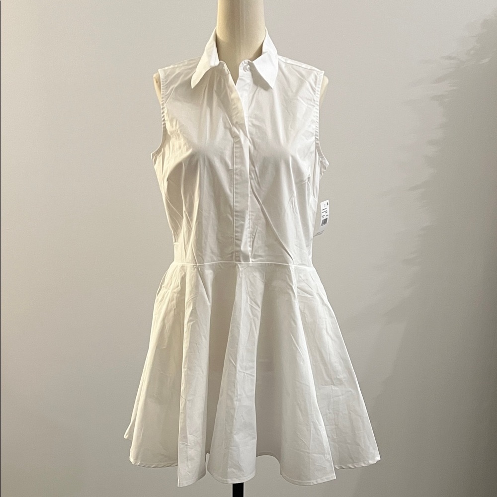 Collared Poplin White Sleeveless Dress